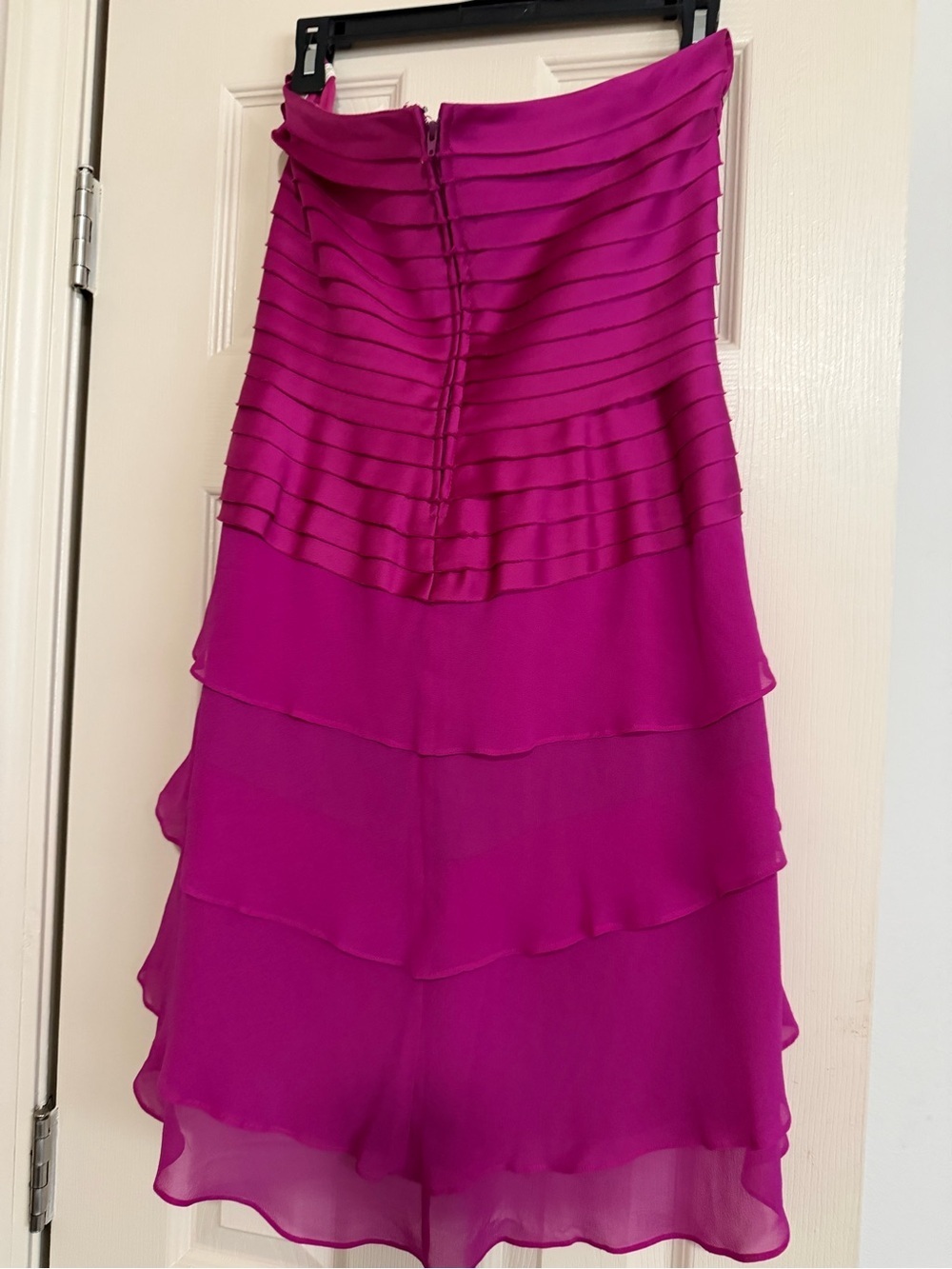 Tadashi Strapless Fuchsia high - low Layered Chiffon Dress size 10 - Picture 2 of 4